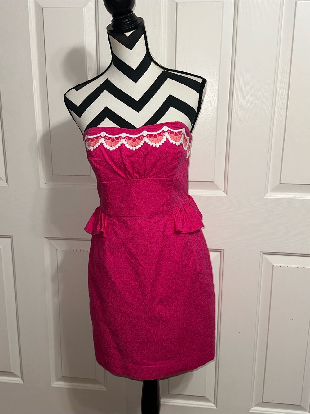 Lilly Pulitzer Strapless Hot Pink Embroidered-Trim Dress